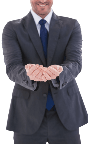 Transparent Smiling Businessman Presenting Gesture Greeting