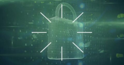 Digital Padlock Protecting Financial Data with Green Matrix Style Background