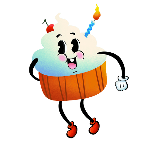 Whimsical cupcake with cherry and candle on transparent background