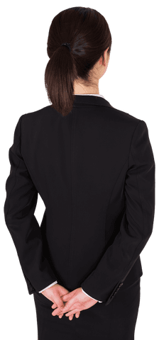 Transparent Back View Professional Businesswoman in Black Suit Isolated