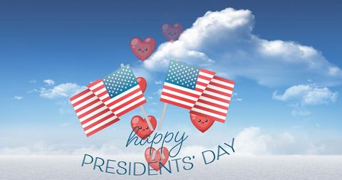 Patriotic Hearts with American Flags Celebrating Presidents' Day
