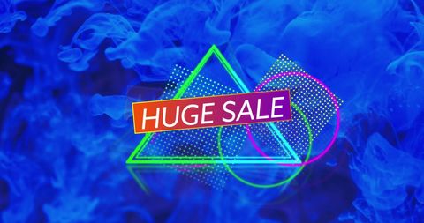 Colorful Huge Sale Text with Abstract Shapes