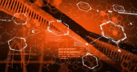 Futuristic molecular data visualization interface in science