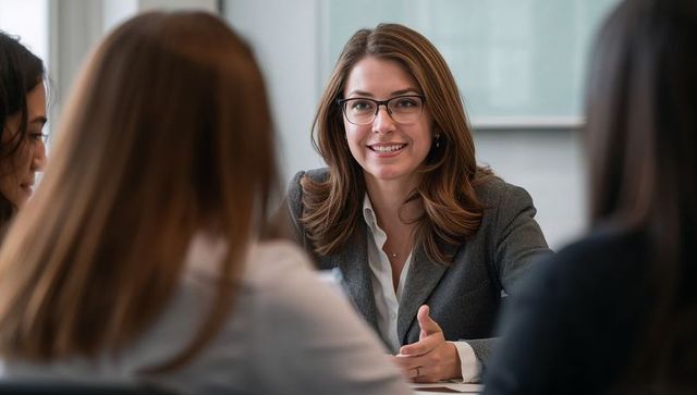 Confident female executive leading team meeting and presenting strategy in boardroom