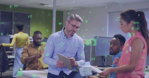 Diverse Team Collaborating with Cutting-Edge Digital Network