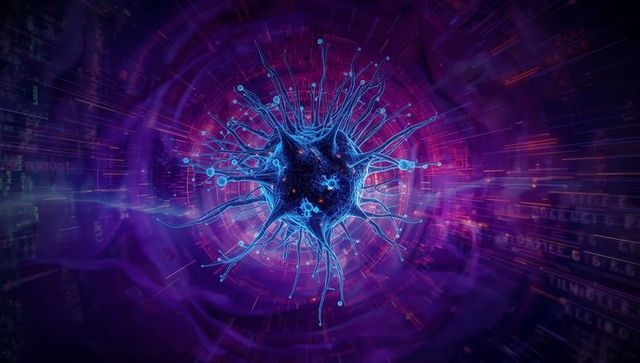 Futuristic Molecular Structure in Digital Data Network