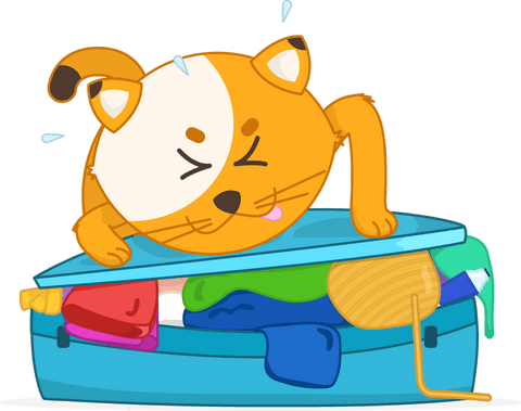 cartoon cat squeezing jammed suitcase with transparent background - Download Free Stock Videos Pikwizard.com