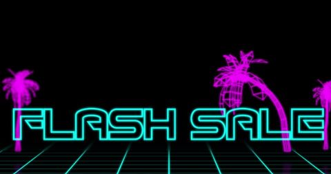 Neon Flash Sale Text Against Retro Tropical Chill