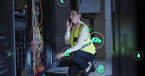 Businesswoman Managing Data Servers with Eco Technology - Download Free Stock Images Pikwizard.com