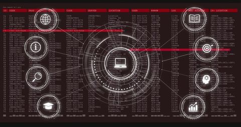 Futuristic Cybersecurity Dashboard Displaying Concentric HUD With Data Columns Analytics