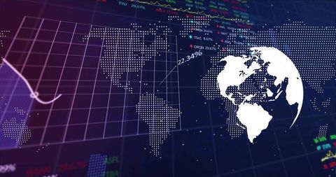 Global financial navigation with interactive data grid and world map