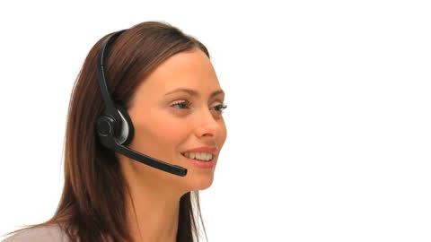 Customer Service Representative Using Headset on White Color, Professional Call Center Agent