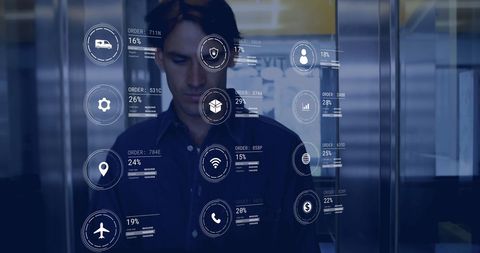 holographic data interface with business professional in warehouse - Download Free Stock Images Pikwizard.com