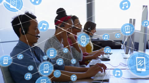 Call Center Team Connected Through Music Network