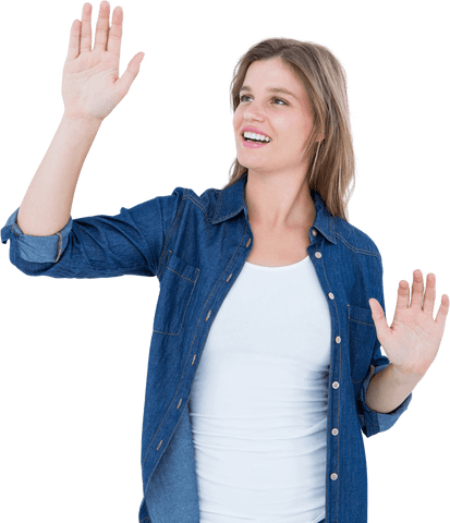 Smiling Woman Using Virtual Touchscreen on Transparent Background - Download Free Stock Videos Pikwizard.com