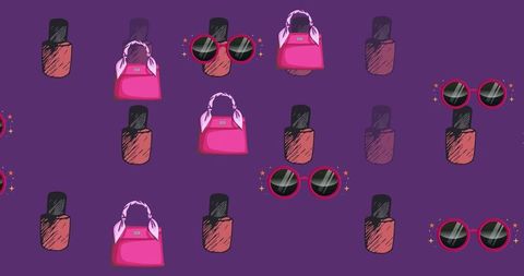 Trendy fashion accessories pattern on purple background