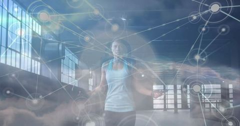 Athletic Woman Jumping Rope with Abstract Digital Network Overlay - Download Free Stock Images Pikwizard.com