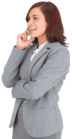 Caucasian Businesswoman Smiling While Using Smartphone on Transparent Background
