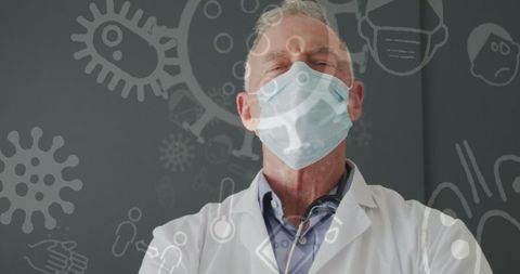 Health professional contemplating amid pandemic schematic