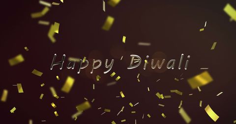 Happy diwali text with gold confetti celebration background