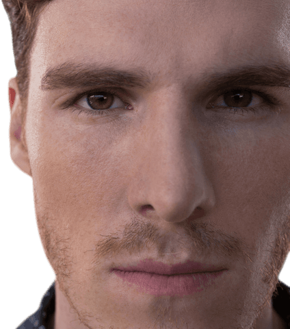Serious man looking at camera on transparent background