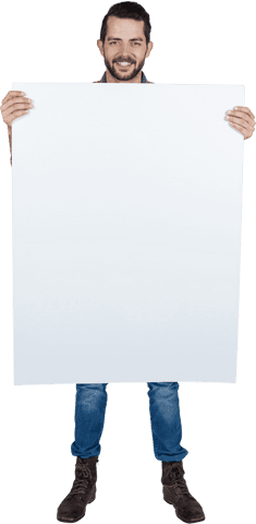 Smiling Young Man Holding Transparent Blank White Sign Board - Download Free Stock Videos Pikwizard.com