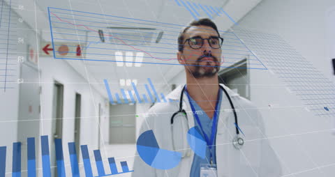 Doctor Analyzing Healthcare Data Visualization in Modern Hospital