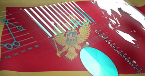Statistical Visualizations on Montenegro Flag Background Highlighting Business Trends