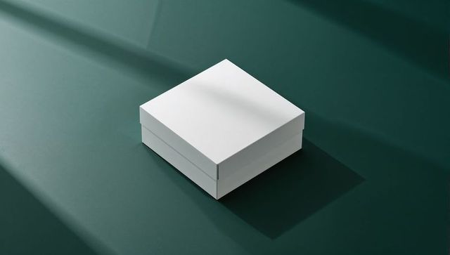 White Square Box on Green Gradient Surface with Shadows