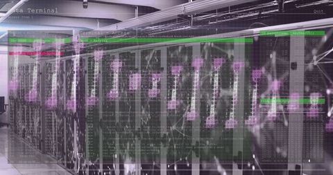 complex code overlay on data center server racks - Download Free Stock Images Pikwizard.com