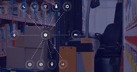 Warehouse logistics network and global shipping concept