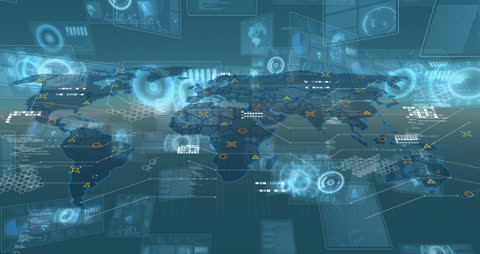 Digital Interface and Data Processing Across World Map