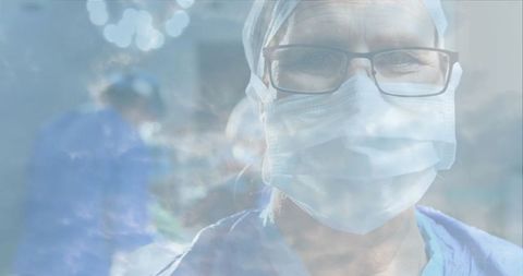 Healthcare Professional Wearing Mask and Glasses at Hospital