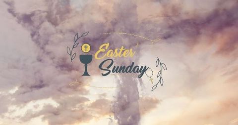Easter sunday celebration with icons over clouds