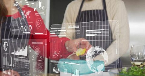 Modern Kitchen Concept with Digital Technology Overlays