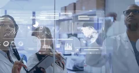 Innovative Research Team Collaborating on Futuristic Data Analysis