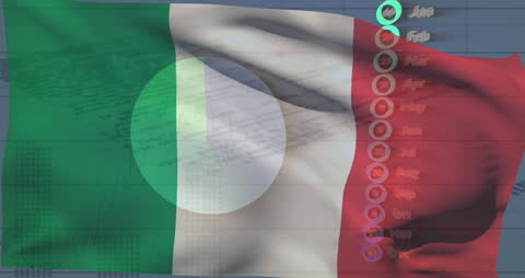 Italia Flag with Vibrant Financial Graph Animation Overlay
