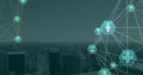 Digital Medical Icons Overlaying Cityscape for Global Networking - Download Free Stock Images Pikwizard.com