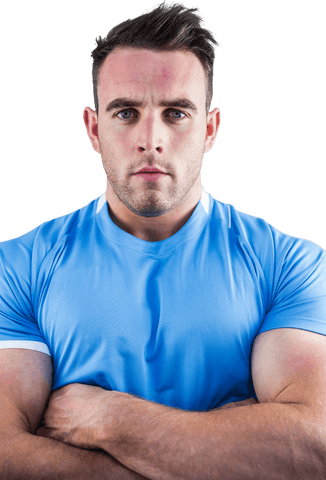 Rugby Player Staring Directly, Intense Eyes Expressing Determination, On Transparent