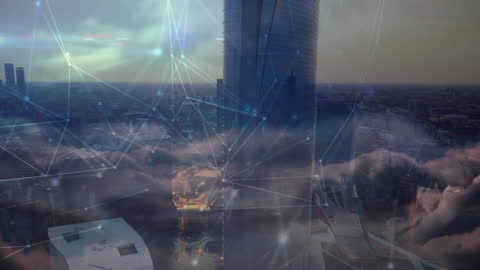 Global Network Connections Over Modern Cityscape Illustration