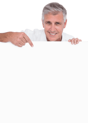 Senior Man Pointing at Blank White Banner with Transparent Background - Download Free Stock Videos Pikwizard.com