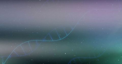 Glowing DNA Helices Flowing Across Abstract Biotech Background with Neon Particle Glow