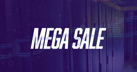 Mega Sale Message on Digital Data Overlay in Server Room - Download Free Stock Images Pikwizard.com