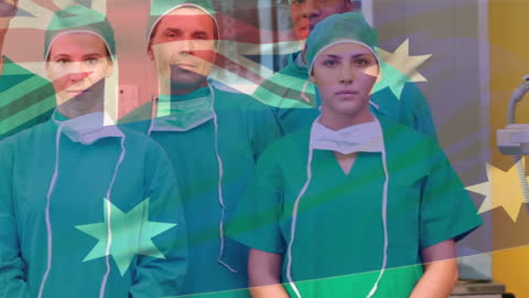 Diverse Medical Team with Australian Flag Overlay