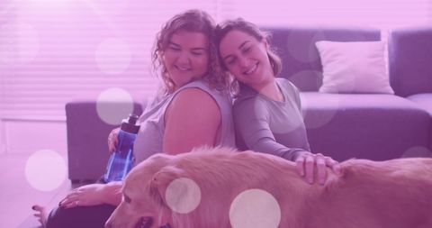 Two Women Enjoying Time with Pet Dog at Home in Cozy Living Room - Download Free Stock Images Pikwizard.com