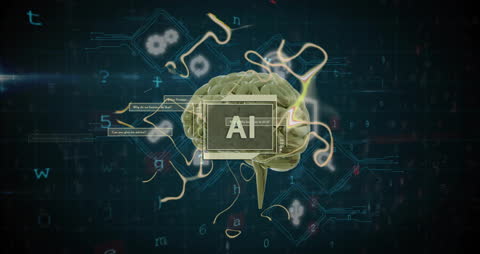 Futuristic Artificial Intelligence Brain with Data Elements