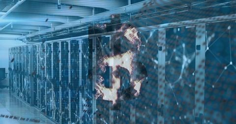 cryptocurrency symbol with binary coding over server room - Download Free Stock Images Pikwizard.com