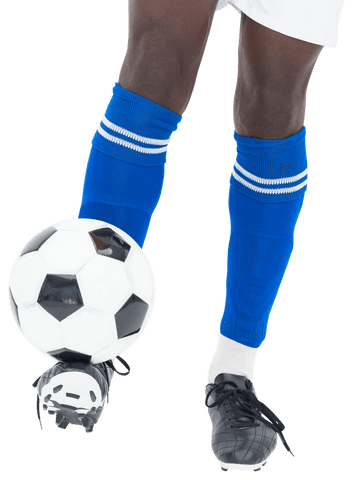 professional soccer player kicking soccer ball, emphasized on transparent background. displays competitive spirit and sportsmanship. ideal for use in sports articles, advertisements, or promotions.