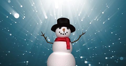 Cute Snowman with Top Hat and Falling Snow - Download Free Stock Images Pikwizard.com