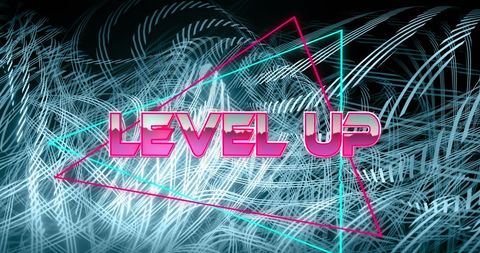 Neon futuristic 'level up' banner with dynamic light effects